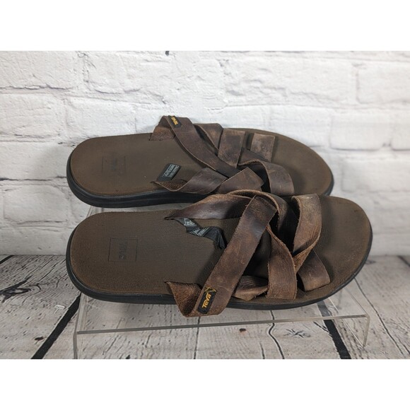 Teva Voya Slide Men\'s Size 12 Shoes Carafe Brown Leather Casual Slip On Sandals main image 7
